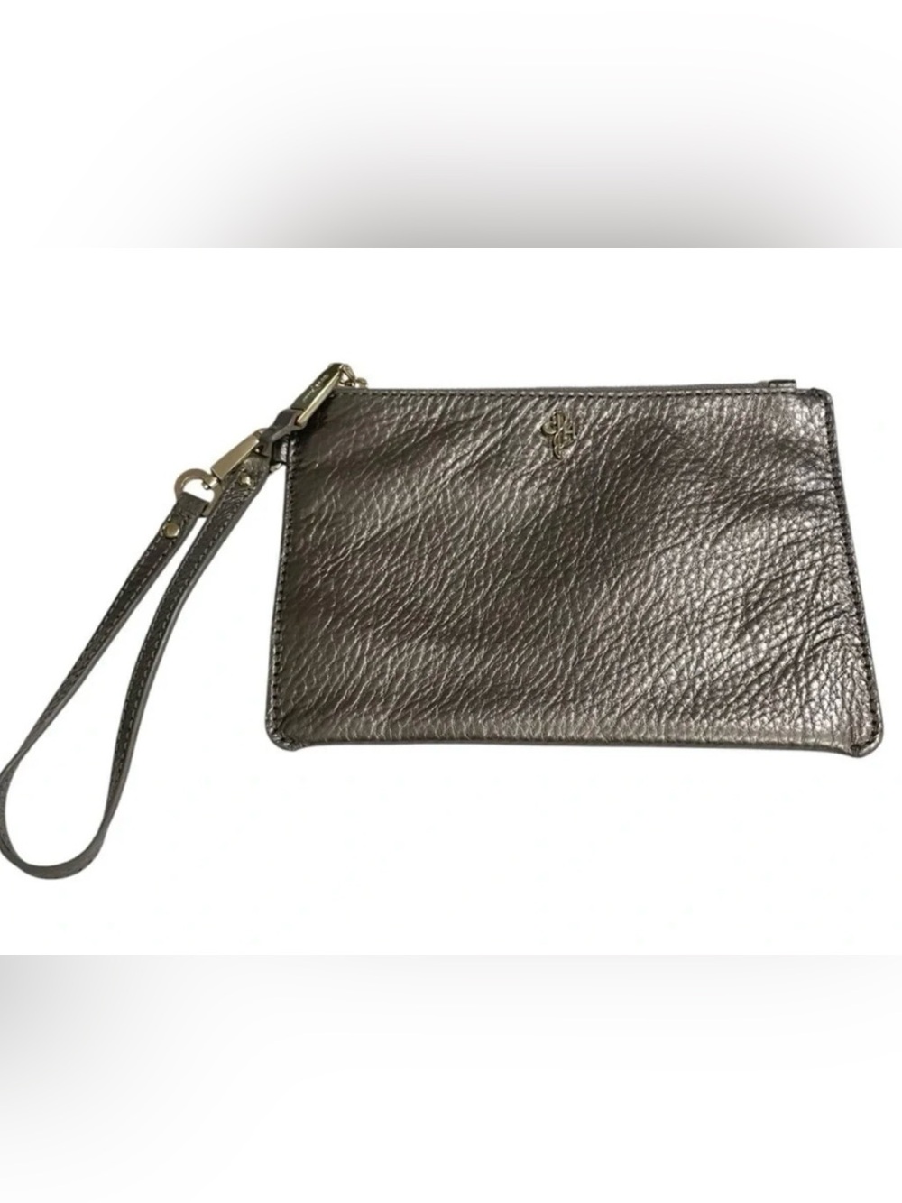 Cole Haan Metallic Pewter Leather Wristlet Clutch